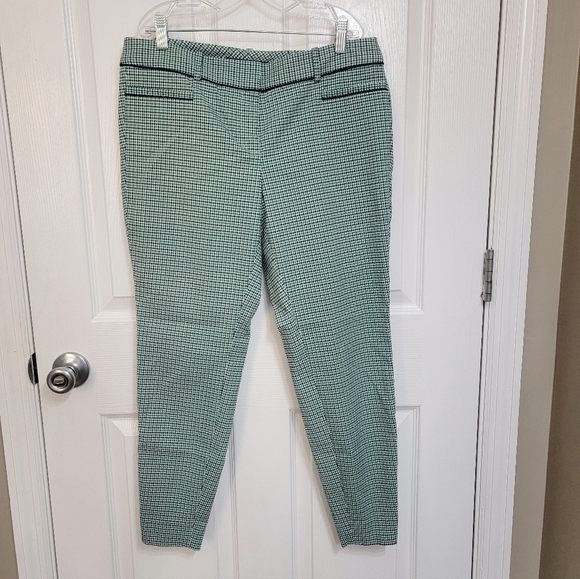 The Limited Green Navy White Mini Houndstooth Print Skinny Stretch Pants Sz 10p - Picture 1 of 5